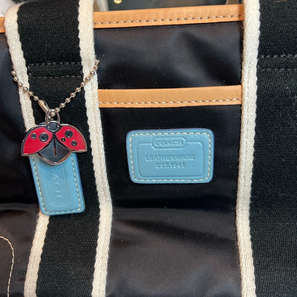 Coach Black Blue and Tan Tote with LadybugTag - Picture 2 of 10